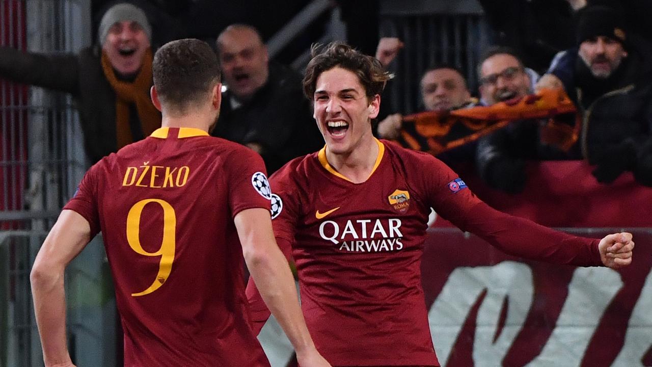 AS Roma Italian midfielder Nicolo Zaniolo (R) celebrates