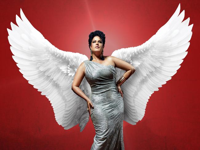 Christine Anu as the Teen Angel in <i>Grease - The Arena Experience</i>.