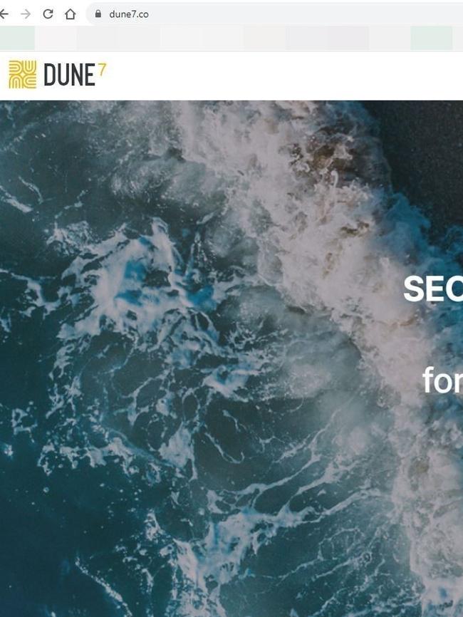 Scammers stole the design – complete with the same ocean photo – off the real Dune 7 website. Picture: Dune7