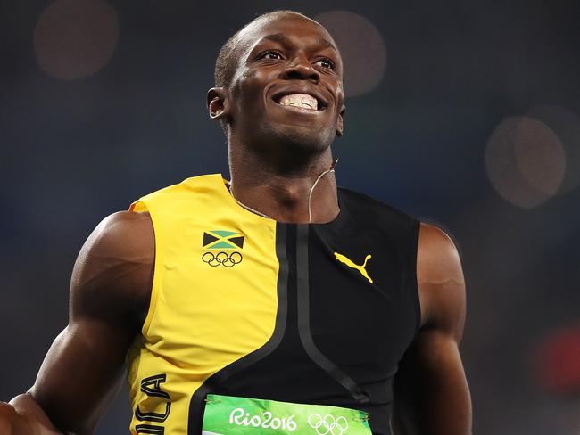 Usain Bolt of Jamaica celebrates winning the Gold medal over USA's Justin Gatlin in the Men's 100m Final during Day 9 of the Rio 2016 Olympic Games. Picture. Brett Costello