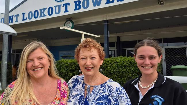 Bowls bailout: from left, businesswoman and Oasis Restaurant owner Donna Shannon with Point Lookout Bowls Club president Noreen McKinnon and club manager Sammi Kerison are looking forward to Sunday’s vote. Picture: Judith Kerr