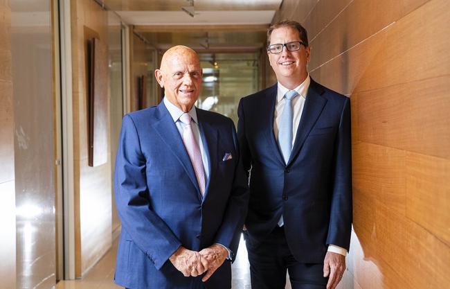 Chairman of Premier Investments, Solomon Lew with Premier Retail CEO Richard Murray. The company has posted a 13 per cent first half profit slide but lifted its interim dividend to a record high. Picture: Aaron Francis/The Australian