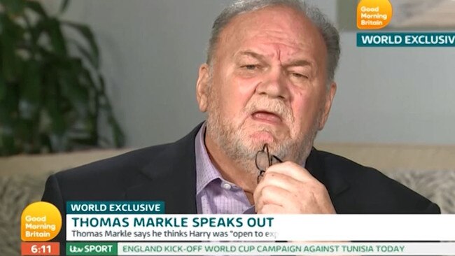 Thomas Markle gave his first interview since Meghan and Harry's wedding to IT's Good Morning Britain. Picture: ITV