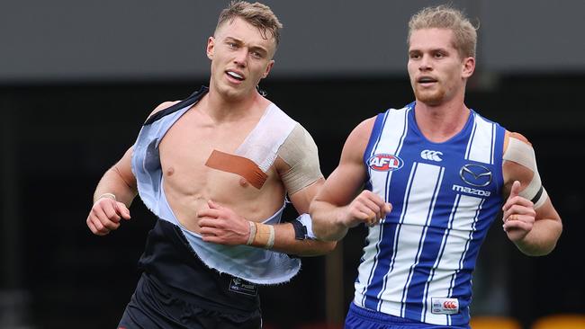 Carlton’s Patrick Cripps was on the end of some rough treatment from North Melbourne. Picture: Michael Klein