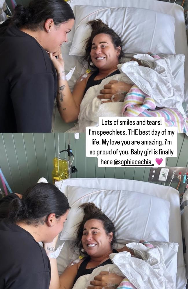 Maddy Prespakis posts her joy after Sophie Cachia gives birth. Picture: Instagram