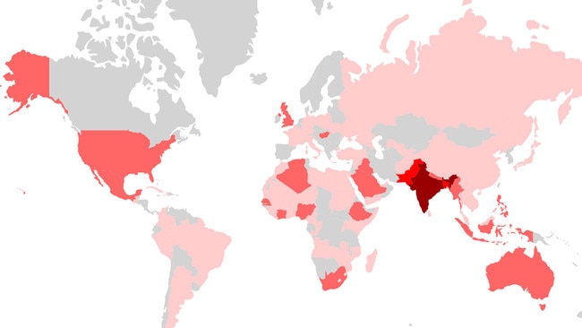 The countries most affected by Agent Smith so far. Picture: Check Point