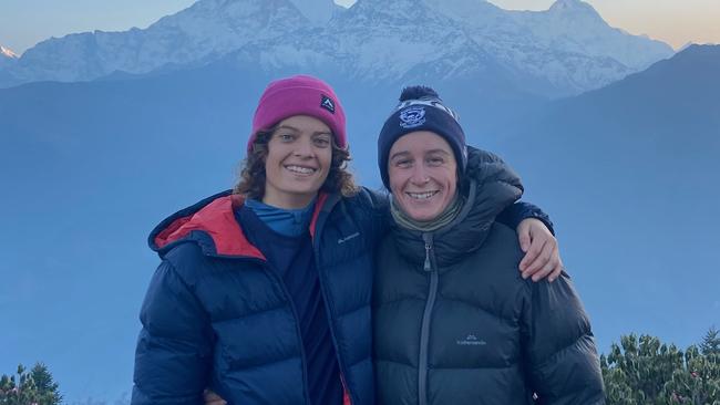 Geelong AFLW players Nina Morrison and Julia Crockett-Grills in Nepal. Picture: Nina Morrison.