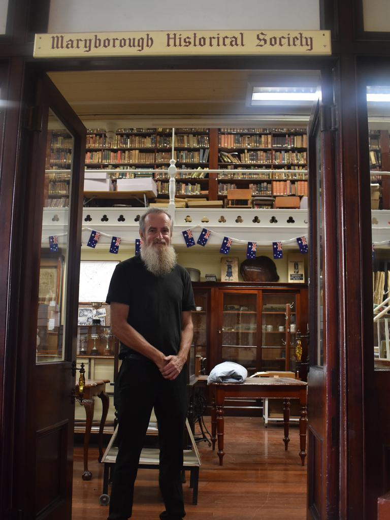 Ken Brooks, President of the Maryborough and Wide Bay-Burnett Historical Society inside the Maryborough School of Arts. Photo: Stuart Fast