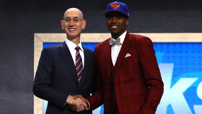 Knicks fans learned their lesson from the Porzingis embarrassment, giving No.8 pick Frank Ntilikina a huge reception. Picture: Getty Images/AFP