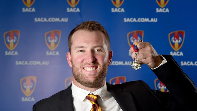 Kensington captain Jake Brown won his record-equalling third Bradman Medal on Wednesday night. Photo - Naomi Jellicoe