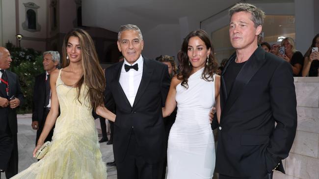 Amal Clooney, George Clooney, Brad Pitt and Ines de Ramon attend the Wolfs red carpet premiere Picture: Pascal Le Segretain