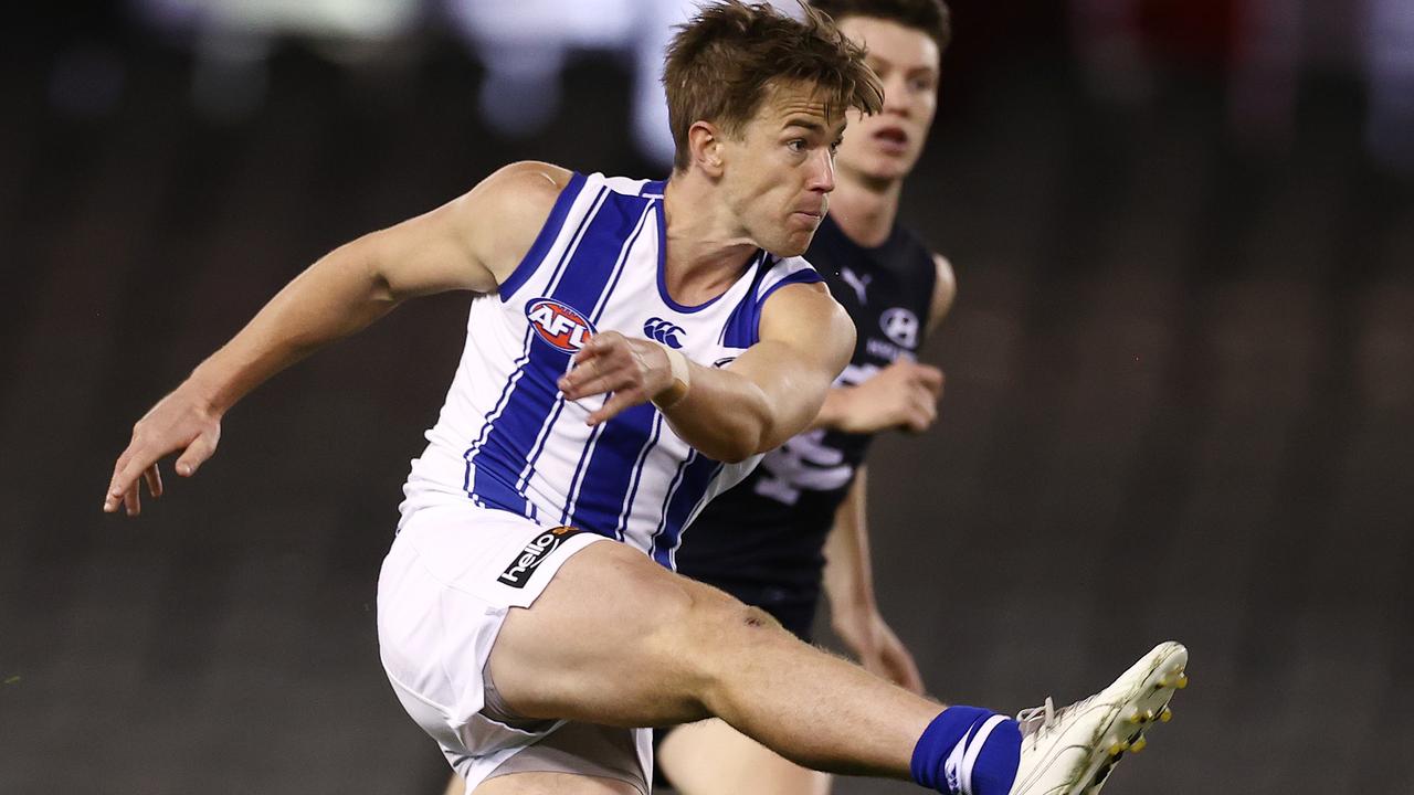 North Melbourne’s Trent Dumont is weighing up his playing future. Picture: Michael Klein