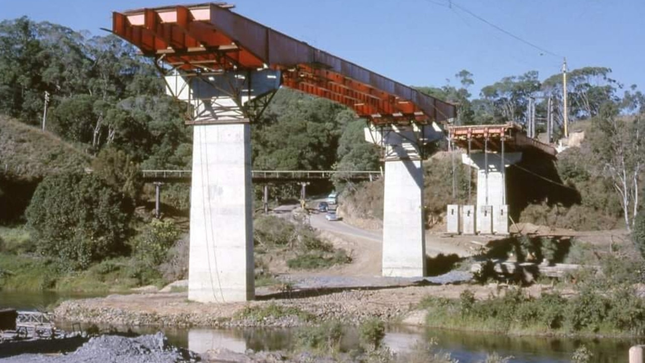 A historic image of the Barron River bridge at Kuranda in the early 1960s before the crossing officially opened in 1963. Picture: Supplied