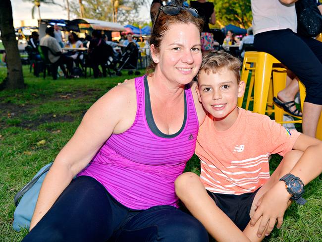 Lisa Dann, and Charlie Dann, 10, at the last Mindil Markets for 2017. Picture: Michael Franchi