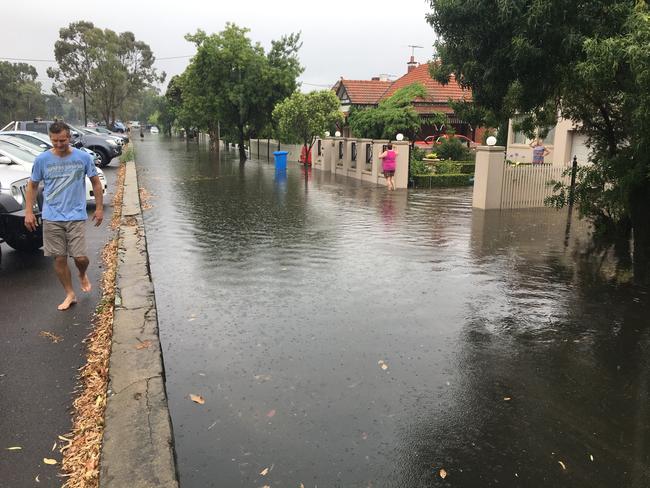 A flooded street off New St, Brighton. Picture: Mathew Langdon