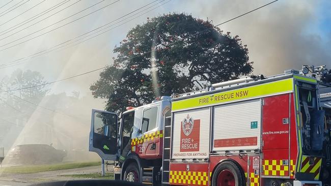 Concerned residents captured the frightening scenes from their car as Fire and Rescue NSW responded. Picture: Rhiana Doyle