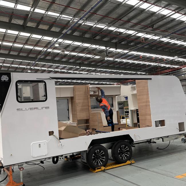 A caravan being built at JayCo's Pakenham factory. Picture: Athos Sirianos