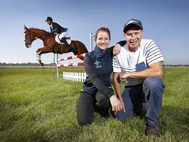 Michelle and Patrick Payne with current Australian Showjumping Champion Jamie Kermond at Cranbourne Turf Club. Picture: David Caird