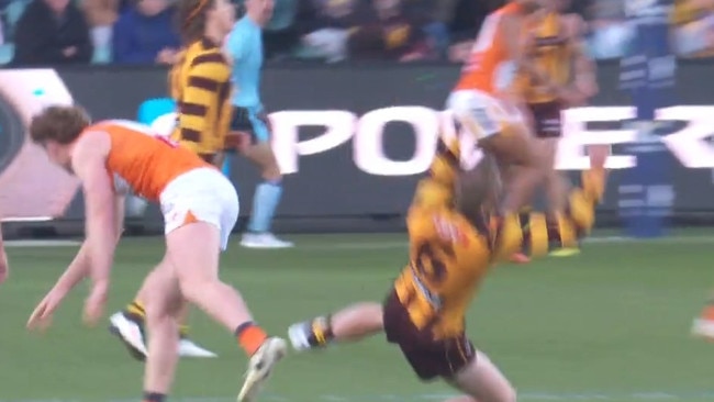 James Sicily falls to ground after being hit by Tom Green.