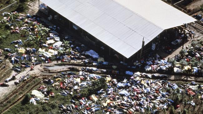 Dead bodies lie around the compound of the People's Temple cult on November 18, 1978. Picture: Getty