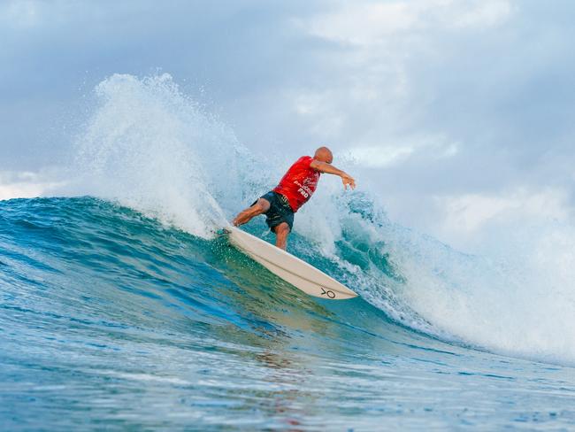 GOLD COAST, QUEENSLAND, AUSTRALIA - APRIL 27: Eleven-time WSL Champion Kelly Slater of the United States surfs in the Snapper World Champs Heat at the Bonsoy Gold Coast Pro on April 27, 2024 at Gold Coast, Queensland, Australia. (Photo by Andrew Shield/World Surf League)