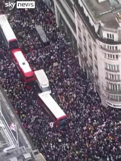 Police said almost 100,000 people attended the march. Picture: Sky News