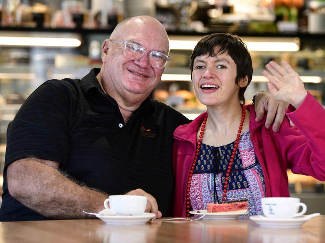 Minda board member David Holst enjoys a coffee and dessert with his daughter Kim at Minda's cafe in North Brighton. Picture: Bianca De Marchi