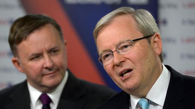 Anthony Albanese with then-prime minister Kevin Rudd in 2013. Picture: AFP