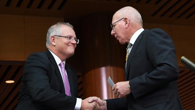 Scott Morrison and Governor-General David Hurley. Picture: AAP