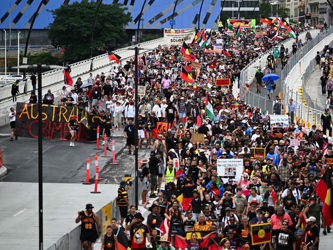 An ‘Invasion Day’ rally in Brisbane on Sunday. Picture: Dan Peled / NewsWire