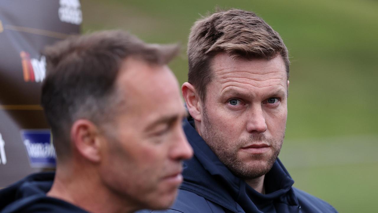 The Alastair Clarkson and Sam Mitchell press conference announcing that Clarkson will step aside of the end of the 2021 season. Picture: Michael Klein