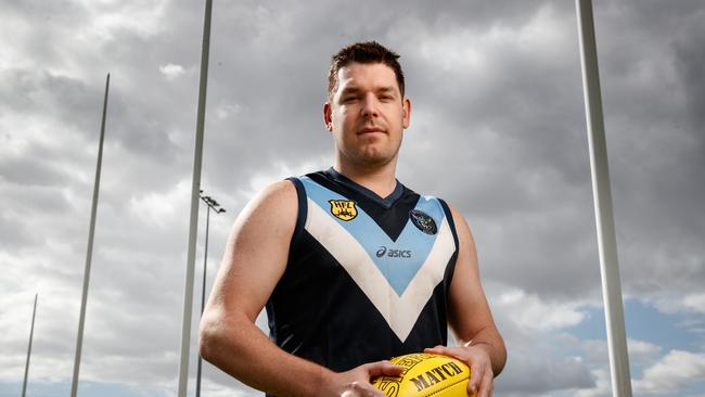 Darren Mitchell, pictured in the colours of ex-club Bridgewater Callington, kicked 32 goals in Hope Valley’s 275-point C-grade win over Smithfield. Picture: Matt Turner.