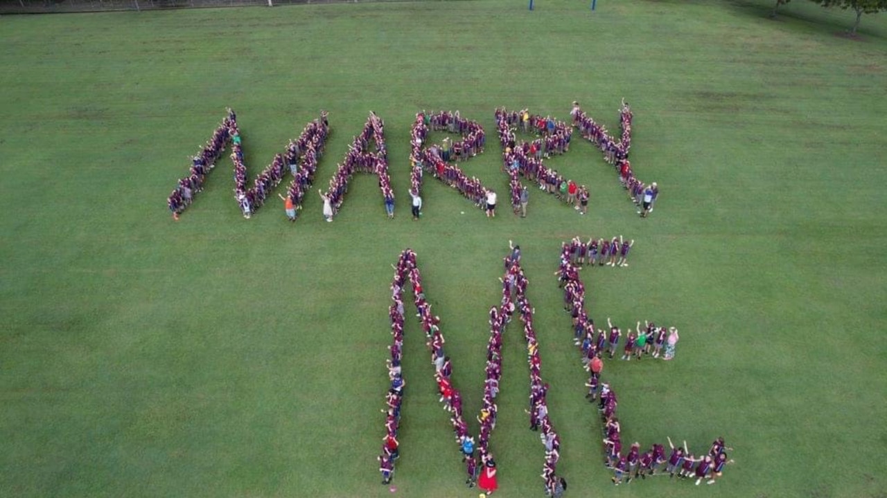 The students of Yarrilee State School spell out a very important question.