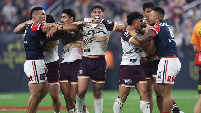 Leniu’s comments infuriated Broncos players who confronted him at the hotel. Picture: Ezra Shaw/Getty Images/AFP