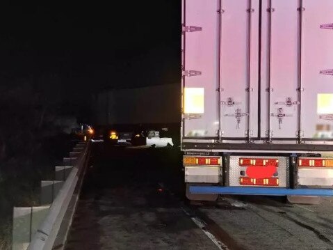 Emergency attended a two-truck crash on the Hume Highway late Friday night. Picture: Gunning-Fish River RFS.