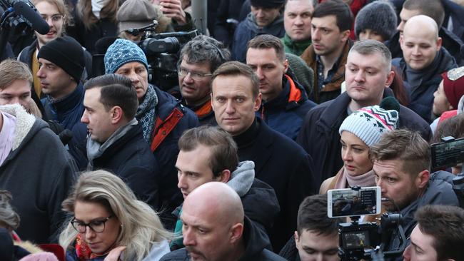 Navalny stands in a group of demonstrators in Moscow, February 2019. Picture: Andrey Rudakov/Bloomberg via Getty Images