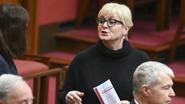 Liberal senator Linda Reynolds in parliament in Canberra on Wednesday as her defamation trial against Brittany Higgins continued in Perth. Picture: Martin Ollman/NewsWire