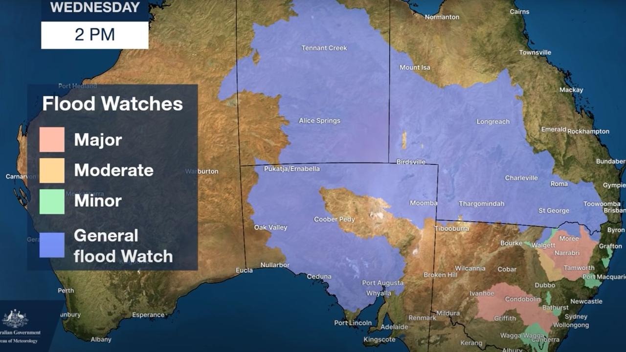 Flood watches in place on Wednesday. Picture: BOM.
