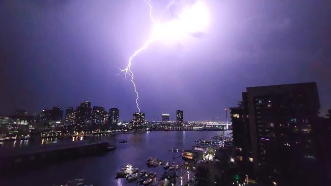 Dramatic scenes in Docklands on Tuesday night. Picture: Megan Kertes