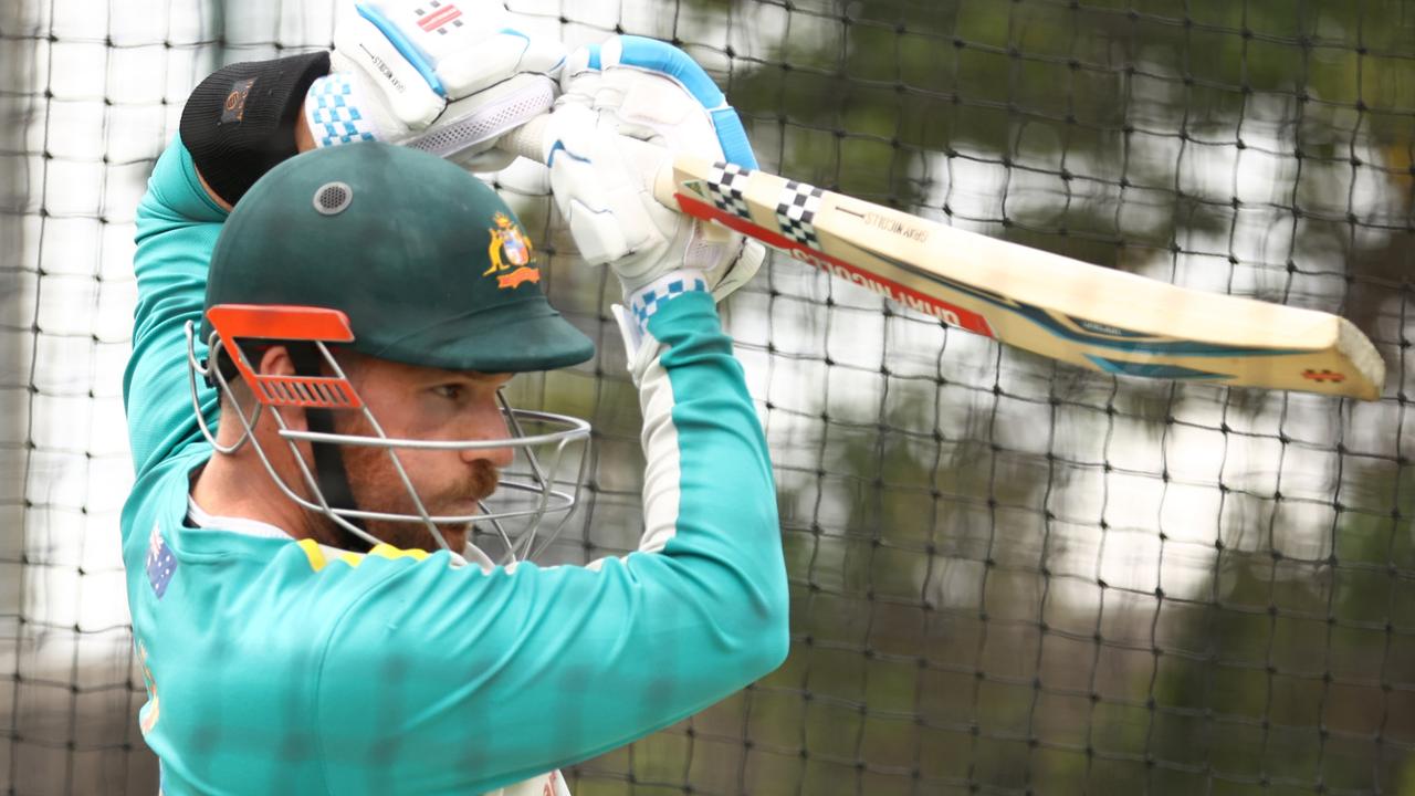 Aaron Finch spent an extended session in the nets ahead of the first game against New Zealand. Picture: Robert Cianflone/Getty Images