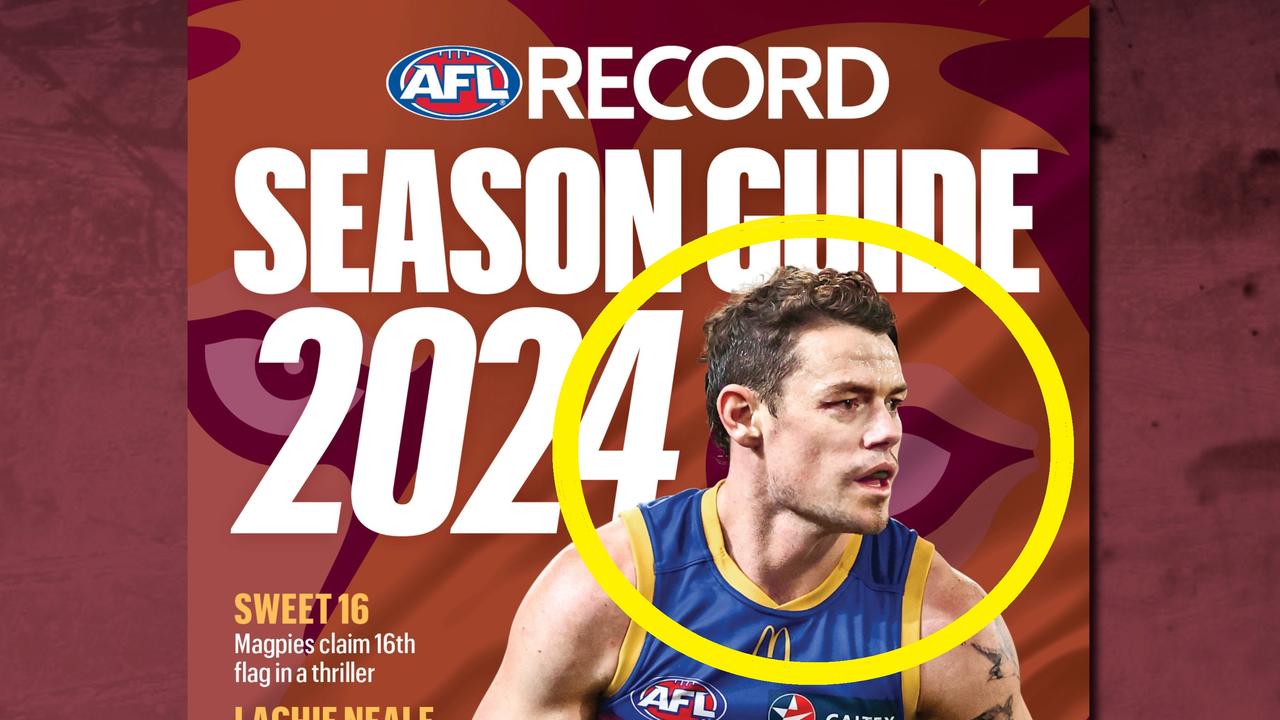 Lachi Neale feaurs n the front cover of the 2024 AFL season guide Photo Twitter, @AFLrecord.