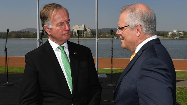 United States Ambassador to Australia Arthur B Culvahouse Jr and Prime Minister Scott Morrison. Picture: AAP / Mick Tsikas