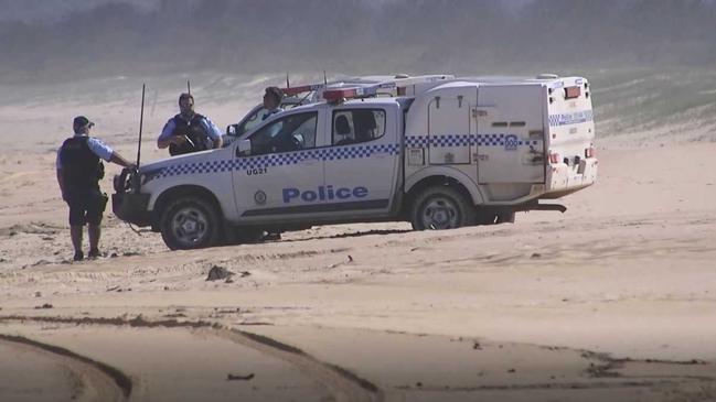 Police have established a crime scene at North Beach Mylestom after human remains were found on the beach this afternoon. Picture: Frank Redward