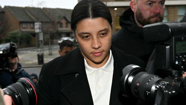 Sam Kerr arrives at Kingston Crown Court to hear the verdict. Picture: AFP.