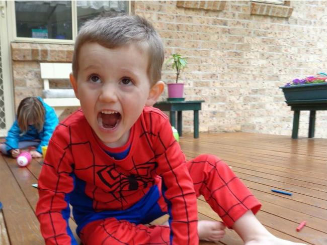 Missing boy William Tyrrell wearing the actual Spiderman suit in which he disappeared in. . Supplied