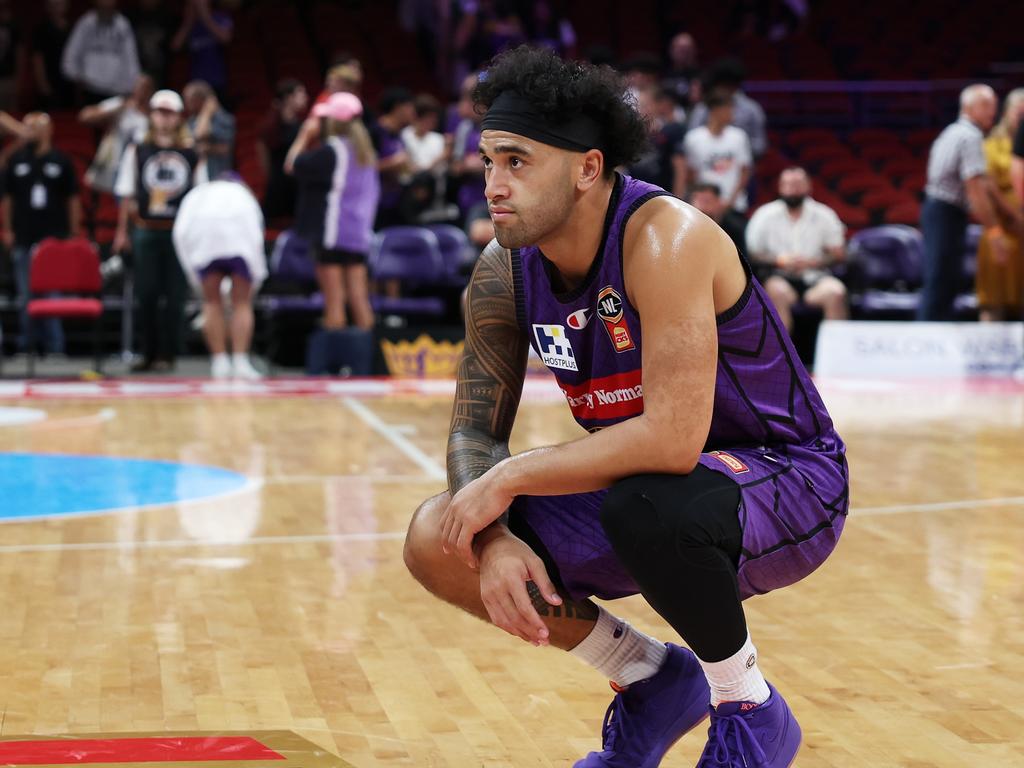 Izayah Le'afa of the Kings looks dejected after the NBL Play-In Qualifier match between Sydney Kings and Adelaide 36ers at Qudos Bank Arena. Photo: Matt King/Getty Images.