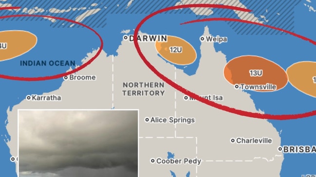 There are two lows forming over Queensland, one in the Gulf of Carpentaria above the Northern Territory, and two west of WA’s coastline.