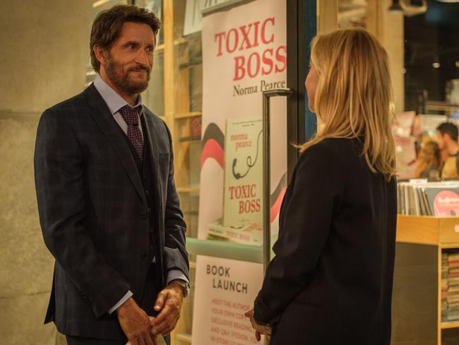 ‘There’s no ego!’ Jonathan LaPaglia and Asher Keddie on the set of Strife. Picture: Binge