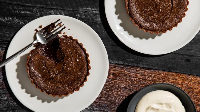 Warm chocolate tart recipe by Lennox Hastie. Picture: Nikki To