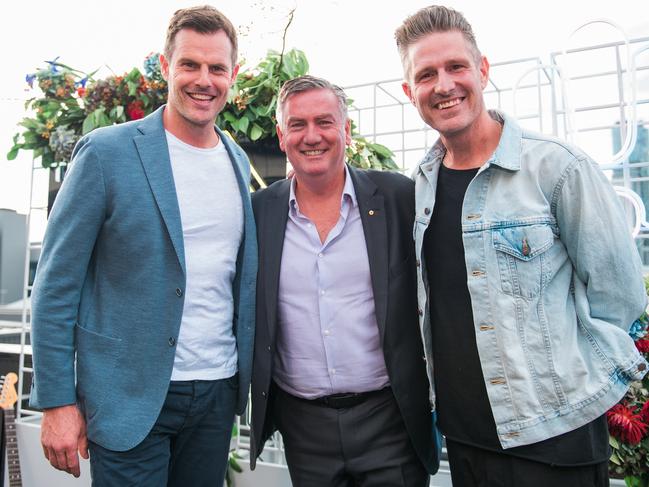 Wil Anderson with Triple M Hot Breakfast co-hosts Luke Darcy and Eddie McGuire.